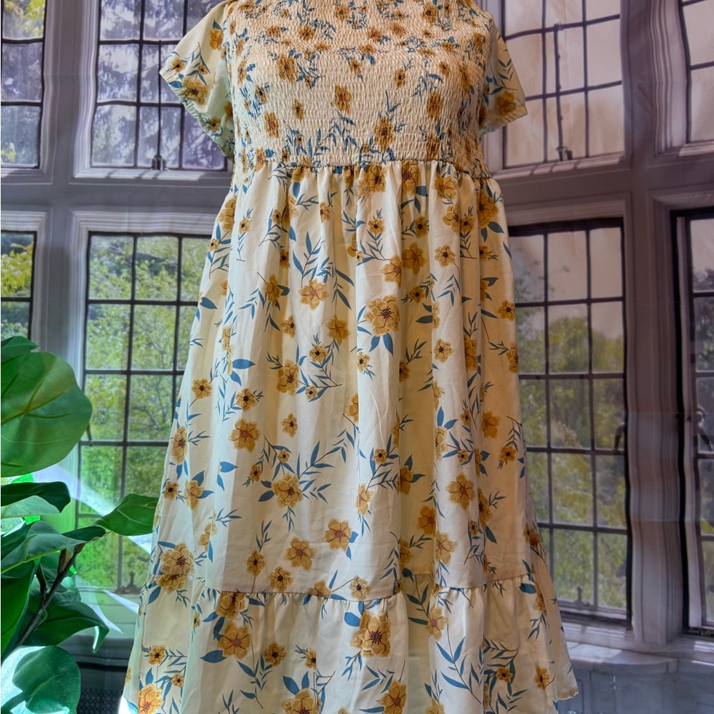 Leasty Curve 3X Floral Yellow Smocked Sunflowers Summer Spring Dress - Picture 4 of 10